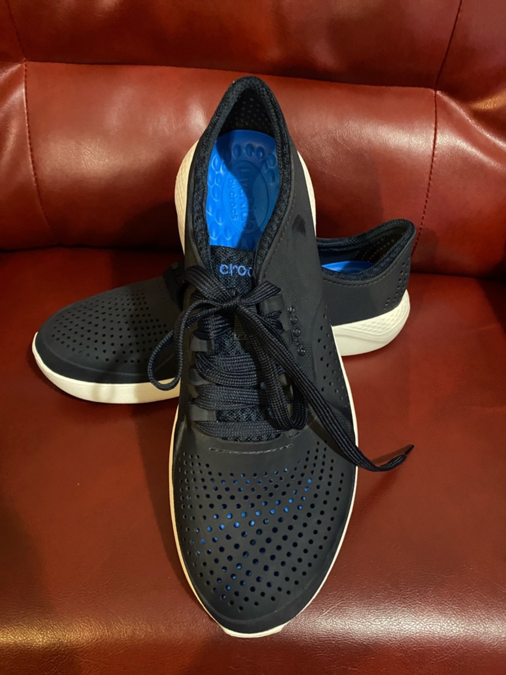 CROCS Men's Navy and White Perforated Lace-Up Sneakers